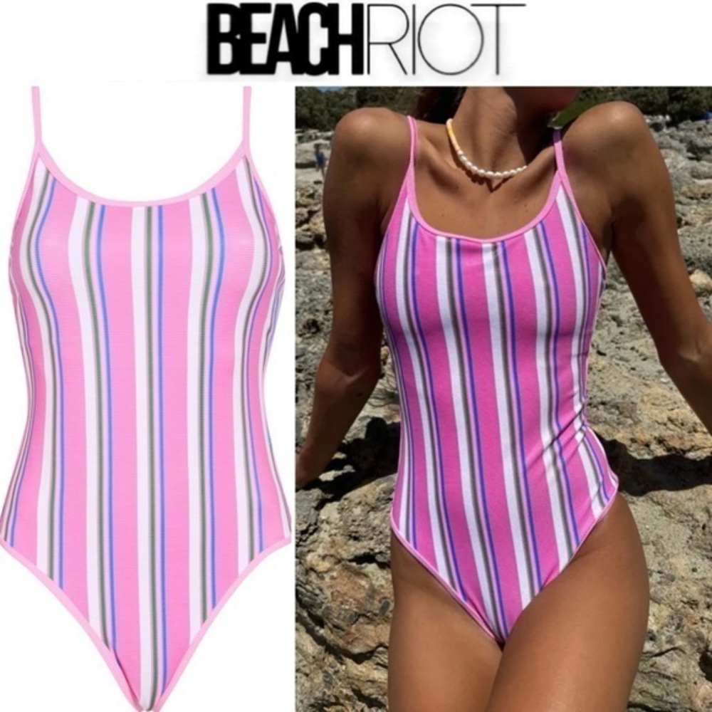 Beach Riot Naomi One-Piece Pink Striped Swimsuit sz M NWT